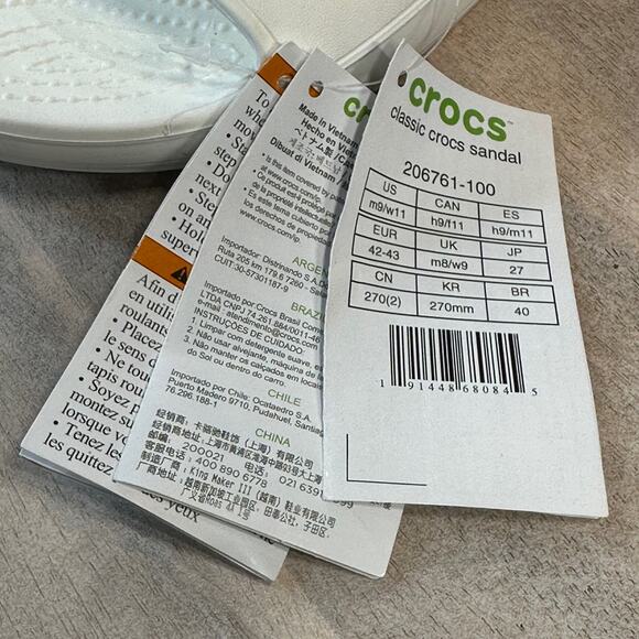 Crocs Classic Mens Slides Size 9 Womens 11 Slip On Sandals White 206761-100 NEW - Picture 3 of 14